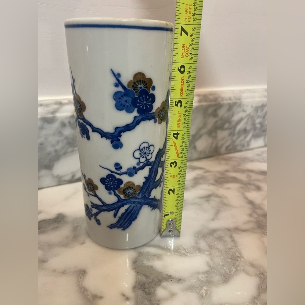 Chinese Porcelain Ceramic Blue White Plum Blossoms Vase Brush Pot 7” T - Picture 10 of 12